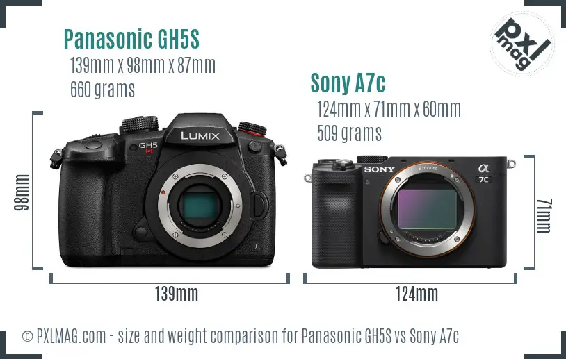 Panasonic GH5S vs Sony A7c size comparison
