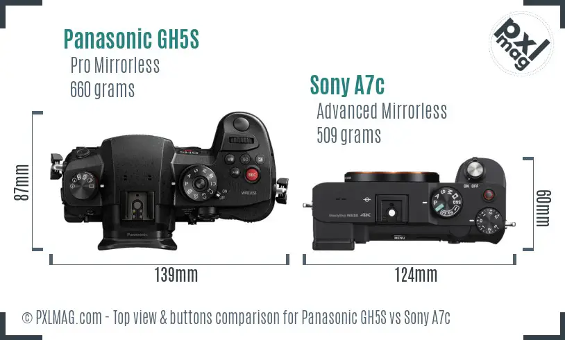 Panasonic GH5S vs Sony A7c top view buttons comparison