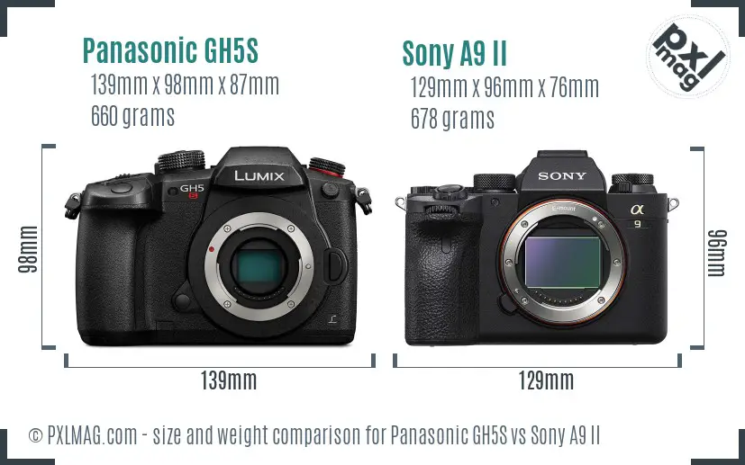 Panasonic GH5S vs Sony A9 II size comparison