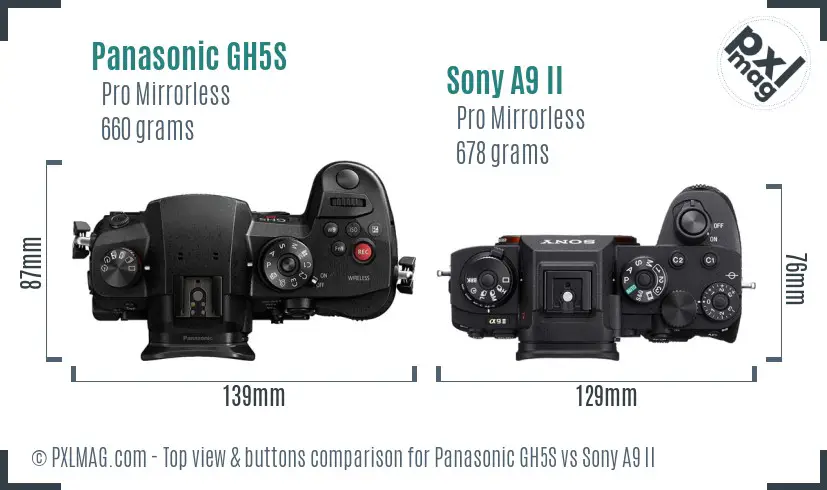 Panasonic GH5S vs Sony A9 II top view buttons comparison