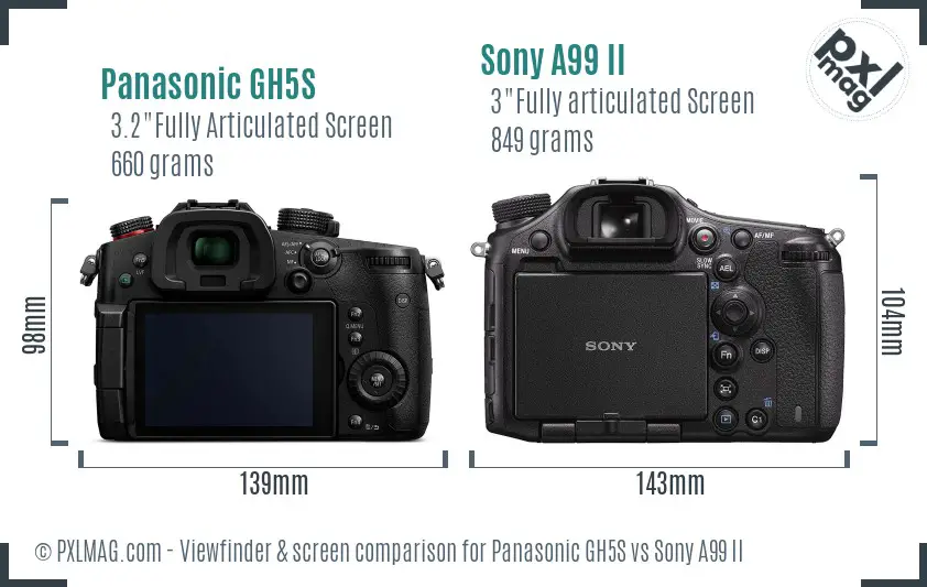 Panasonic GH5S vs Sony A99 II Screen and Viewfinder comparison