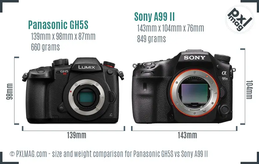 Panasonic GH5S vs Sony A99 II size comparison