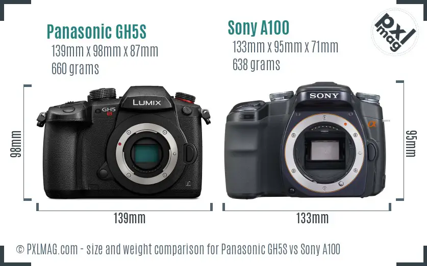 Panasonic GH5S vs Sony A100 size comparison