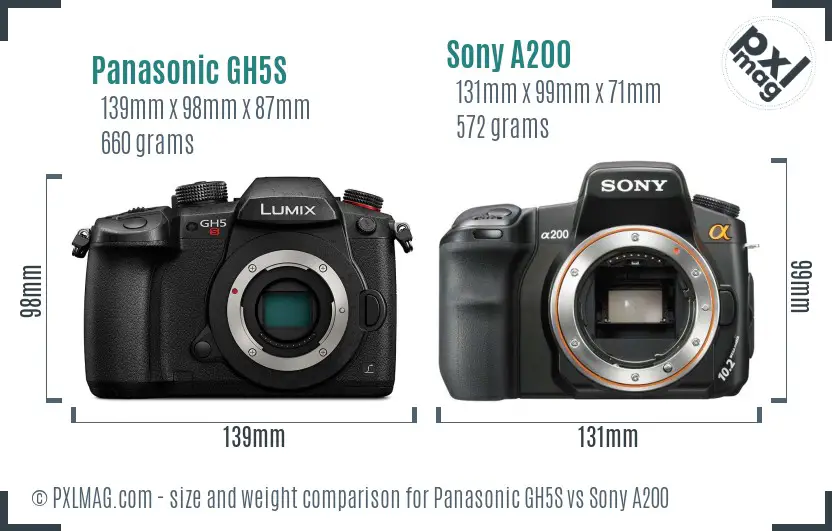 Panasonic GH5S vs Sony A200 size comparison