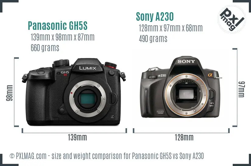 Panasonic GH5S vs Sony A230 size comparison