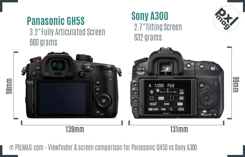 Panasonic GH5S vs Sony A300 Screen and Viewfinder comparison