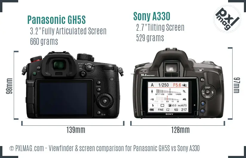 Panasonic GH5S vs Sony A330 Screen and Viewfinder comparison