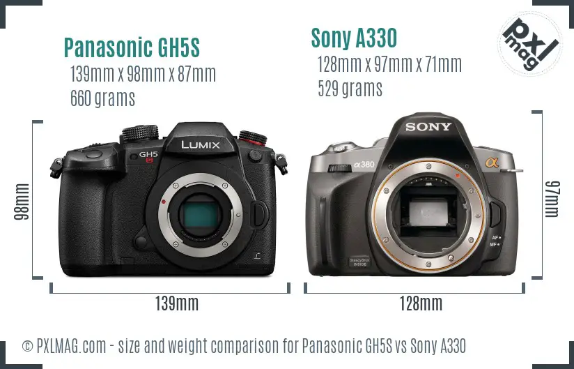 Panasonic GH5S vs Sony A330 size comparison