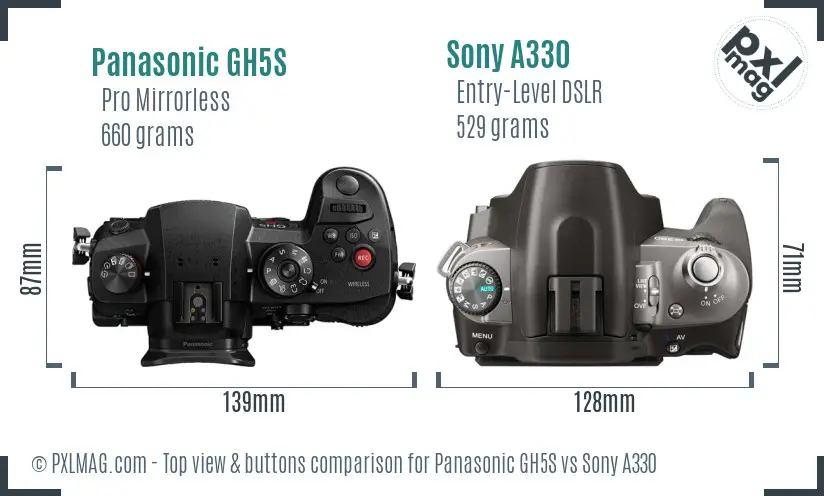 Panasonic GH5S vs Sony A330 top view buttons comparison