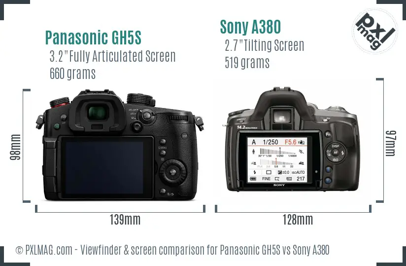 Panasonic GH5S vs Sony A380 Screen and Viewfinder comparison