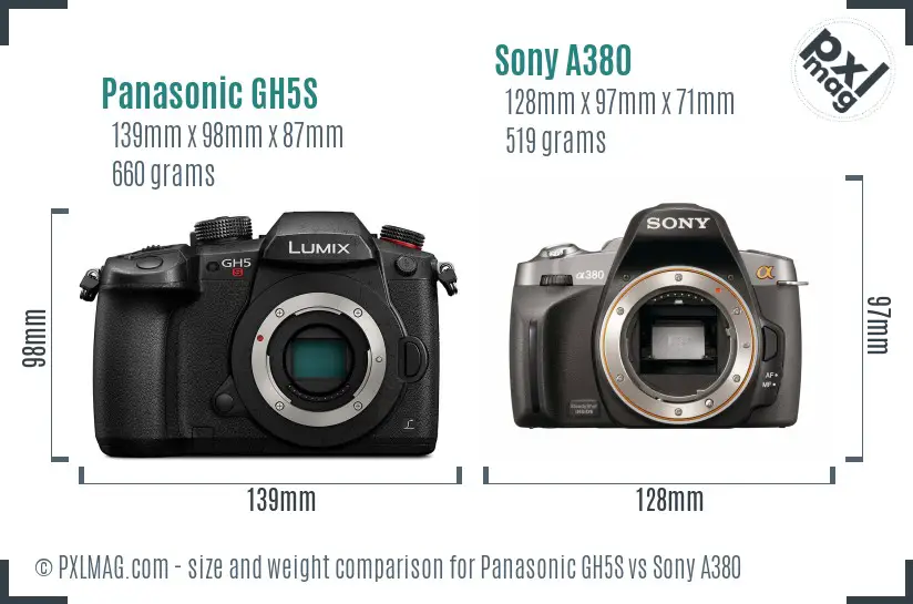 Panasonic GH5S vs Sony A380 size comparison