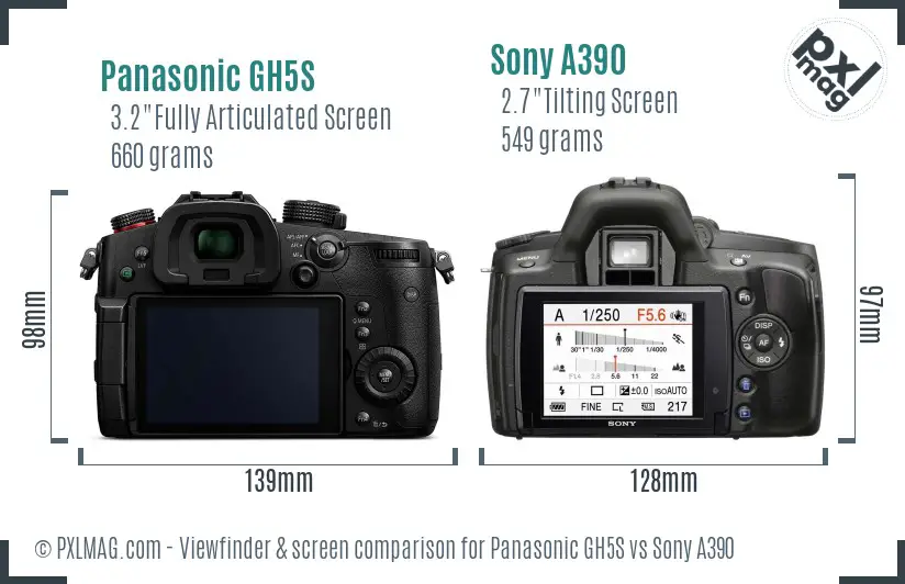 Panasonic GH5S vs Sony A390 Screen and Viewfinder comparison