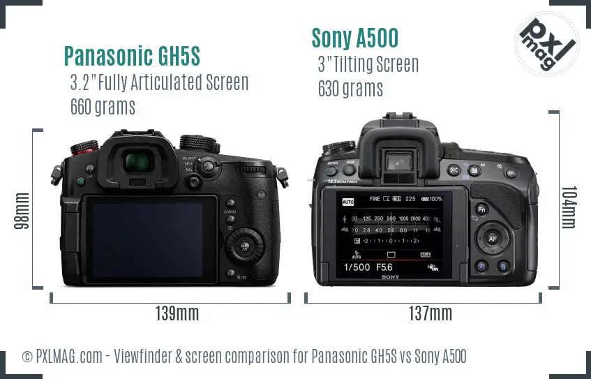 Panasonic GH5S vs Sony A500 Screen and Viewfinder comparison