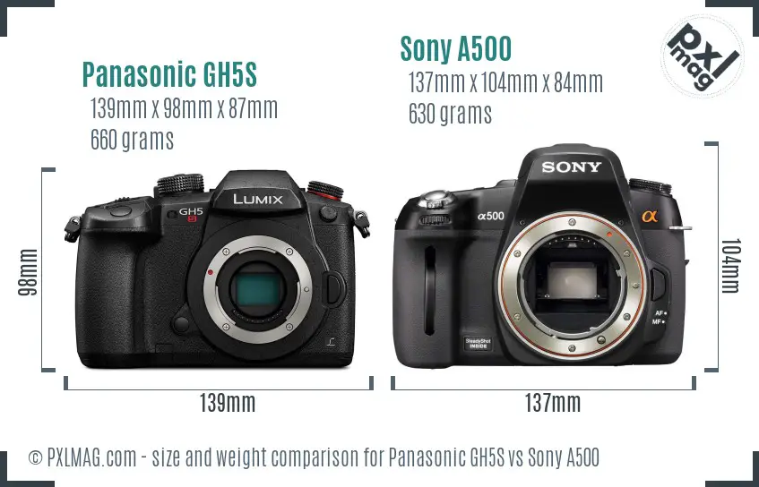 Panasonic GH5S vs Sony A500 size comparison
