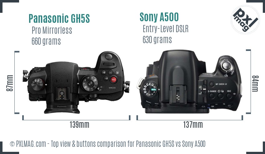 Panasonic GH5S vs Sony A500 top view buttons comparison