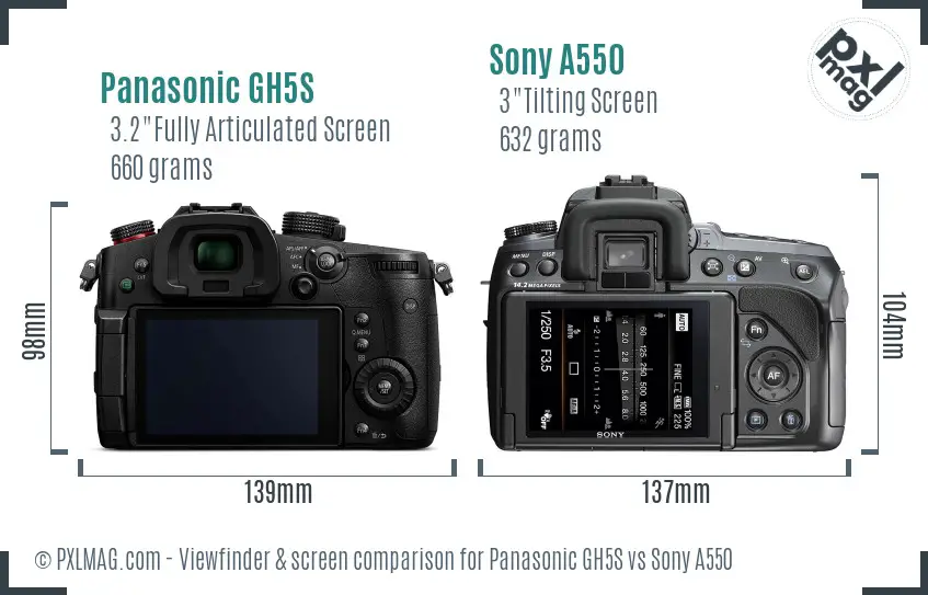 Panasonic GH5S vs Sony A550 Screen and Viewfinder comparison