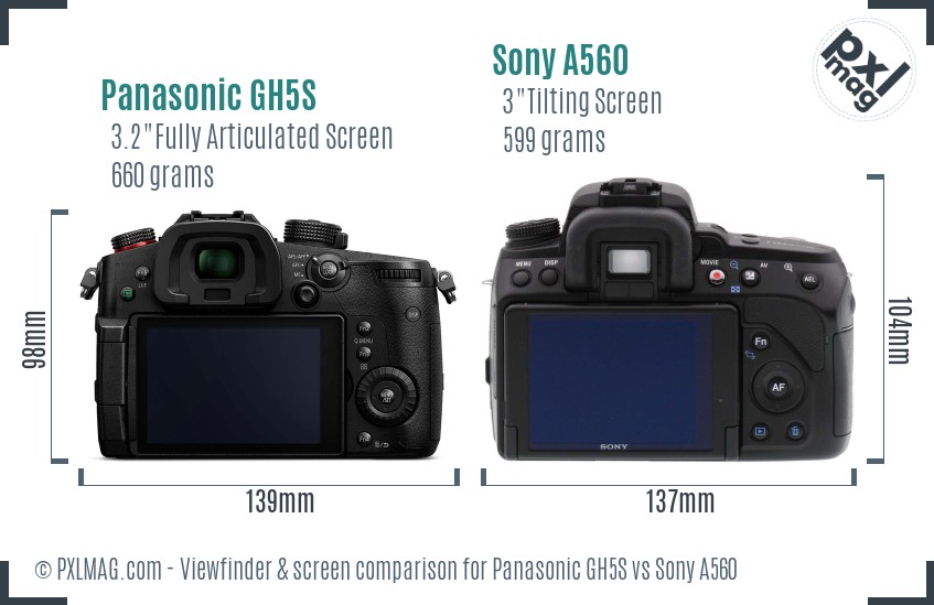 Panasonic GH5S vs Sony A560 Screen and Viewfinder comparison