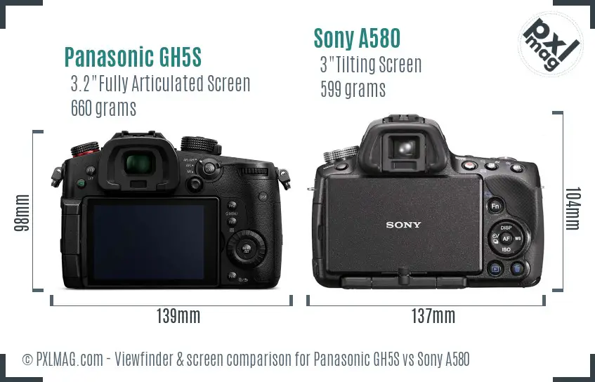Panasonic GH5S vs Sony A580 Screen and Viewfinder comparison