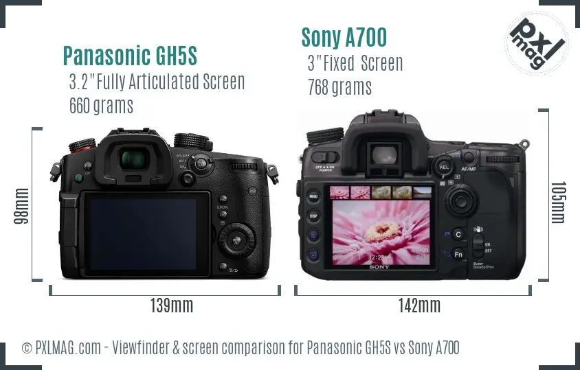 Panasonic GH5S vs Sony A700 Screen and Viewfinder comparison