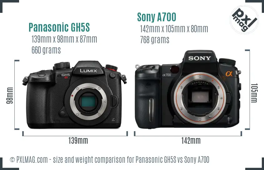 Panasonic GH5S vs Sony A700 size comparison