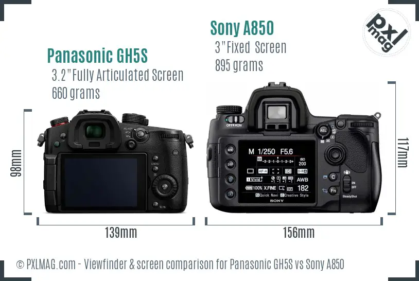 Panasonic GH5S vs Sony A850 Screen and Viewfinder comparison