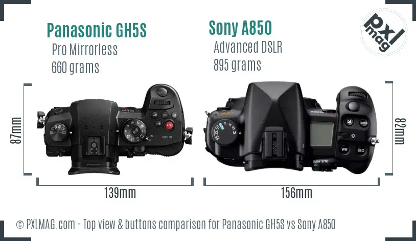 Panasonic GH5S vs Sony A850 top view buttons comparison