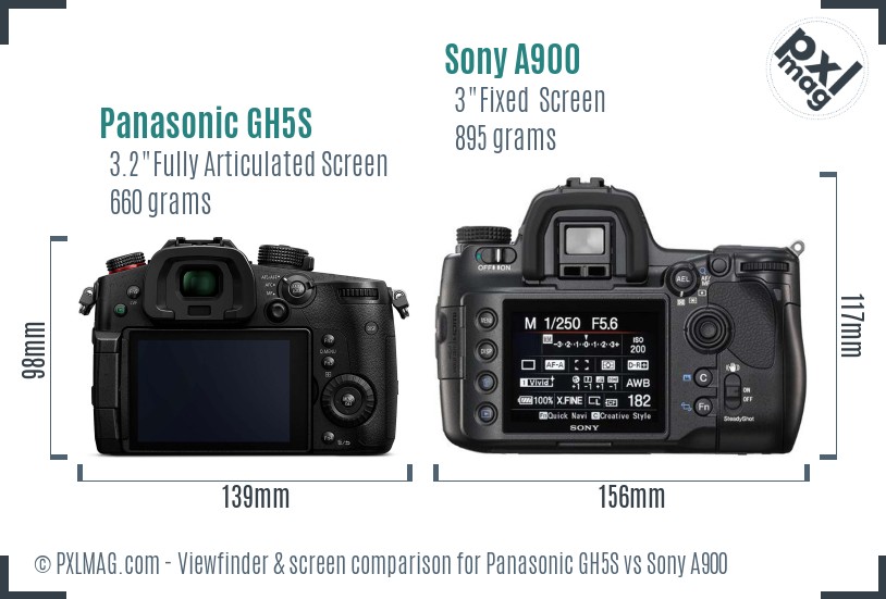 Panasonic GH5S vs Sony A900 Screen and Viewfinder comparison