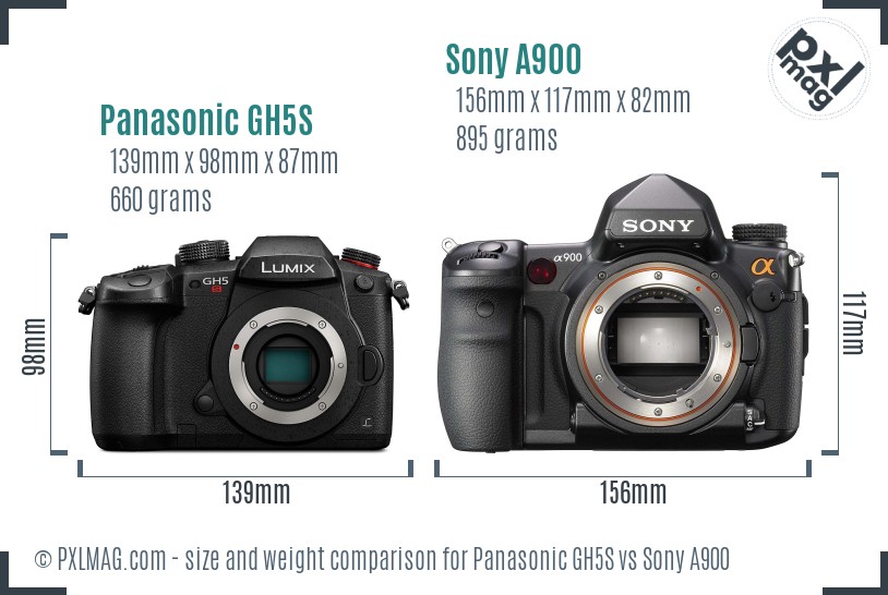 Panasonic GH5S vs Sony A900 size comparison