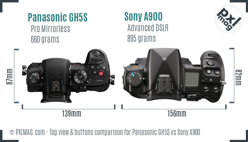 Panasonic GH5S vs Sony A900 top view buttons comparison