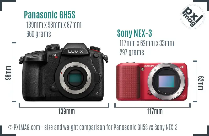 Panasonic GH5S vs Sony NEX-3 size comparison