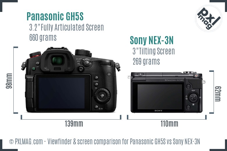 Panasonic GH5S vs Sony NEX-3N Screen and Viewfinder comparison