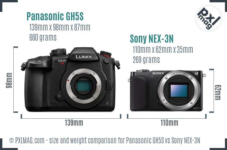 Panasonic GH5S vs Sony NEX-3N size comparison