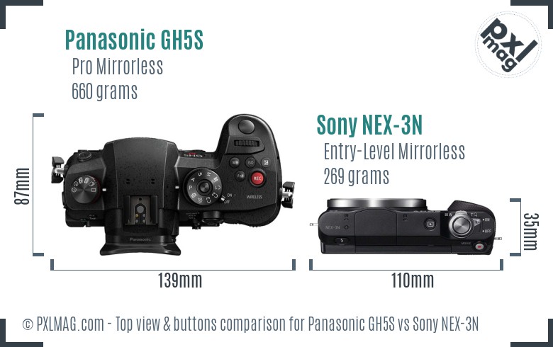 Panasonic GH5S vs Sony NEX-3N top view buttons comparison