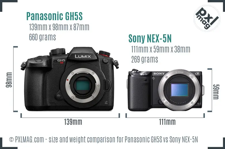 Panasonic GH5S vs Sony NEX-5N size comparison