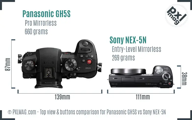 Panasonic GH5S vs Sony NEX-5N top view buttons comparison