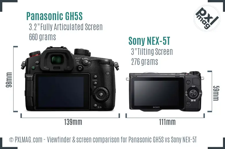 Panasonic GH5S vs Sony NEX-5T Screen and Viewfinder comparison