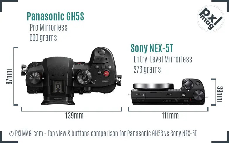 Panasonic GH5S vs Sony NEX-5T top view buttons comparison