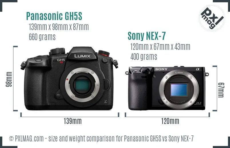 Panasonic GH5S vs Sony NEX-7 size comparison