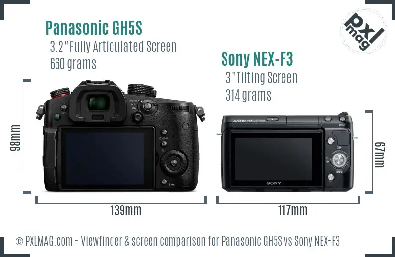 Panasonic GH5S vs Sony NEX-F3 Screen and Viewfinder comparison