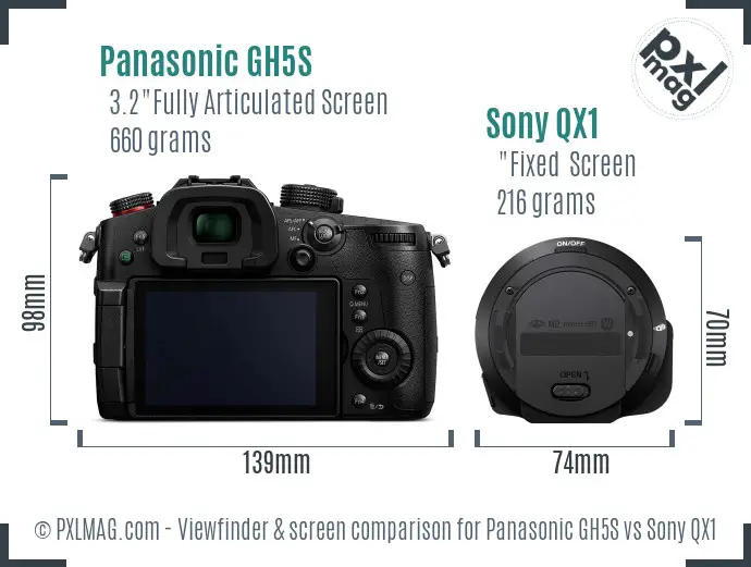 Panasonic GH5S vs Sony QX1 Screen and Viewfinder comparison