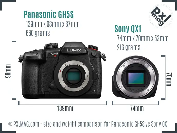 Panasonic GH5S vs Sony QX1 size comparison