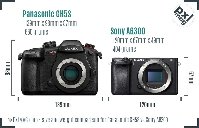 Panasonic GH5S vs Sony A6300 size comparison