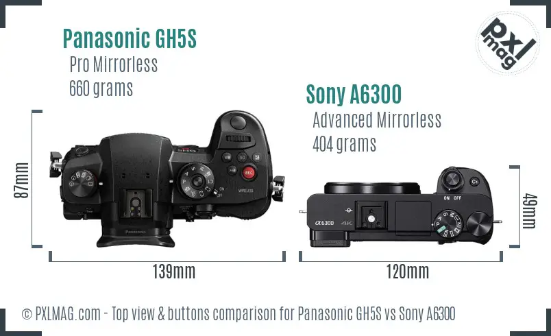 Panasonic GH5S vs Sony A6300 top view buttons comparison