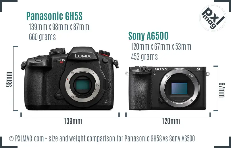 Panasonic GH5S vs Sony A6500 size comparison