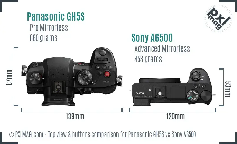 Panasonic GH5S vs Sony A6500 top view buttons comparison