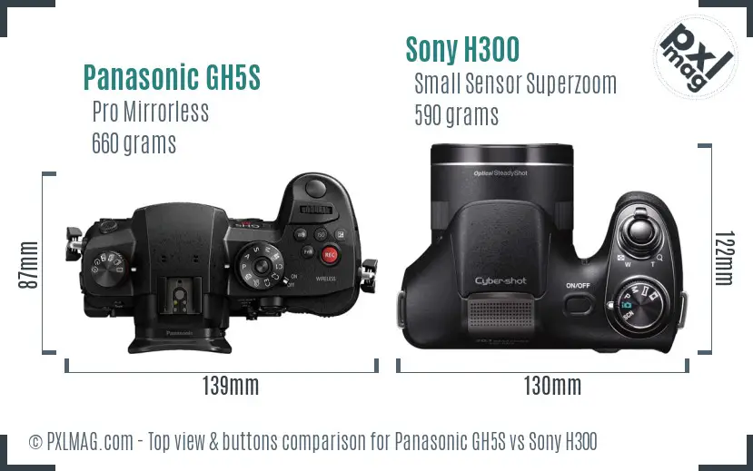 Panasonic GH5S vs Sony H300 top view buttons comparison