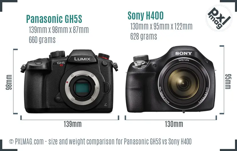 Panasonic GH5S vs Sony H400 size comparison