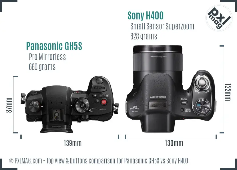 Panasonic GH5S vs Sony H400 top view buttons comparison
