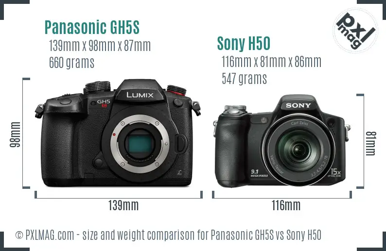 Panasonic GH5S vs Sony H50 size comparison