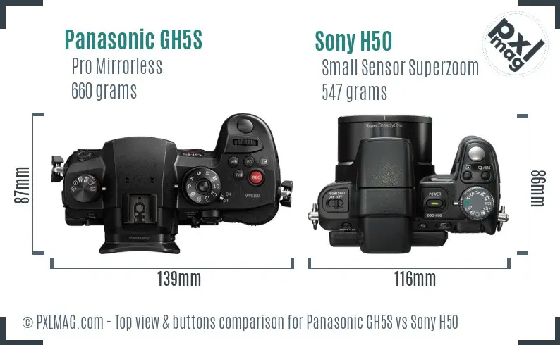 Panasonic GH5S vs Sony H50 top view buttons comparison